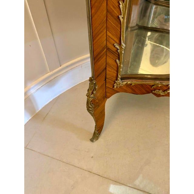 Antique French Kingwood Serpentine Corner Display Cabinet with Marble Top and Ormolu Mounts, 1860 For Sale - Image 11 of 12