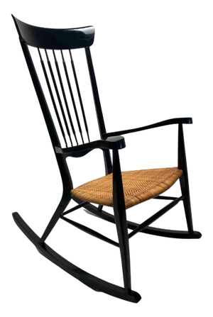 Mid-Century Italian Rocking Chair in Black Lacquered Wood by Paolo Buffa, 1950s