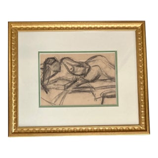 1940’s Original Abstract Female Nude Charcoal Study Drawing Framed For Sale
