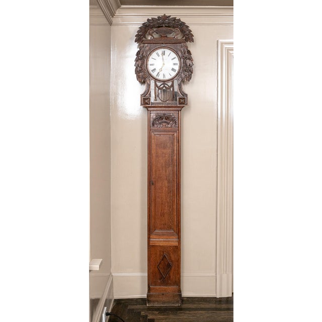 Antique Sénéchal French Louis XVI Tall Oak Longcase Clock For Sale - Image 9 of 9