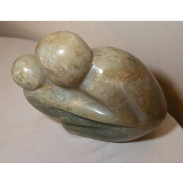 Green Large Modern Antique Carved Green Soapstone Stone Couple Sculpture Statue Figure For Sale - Image 8 of 11