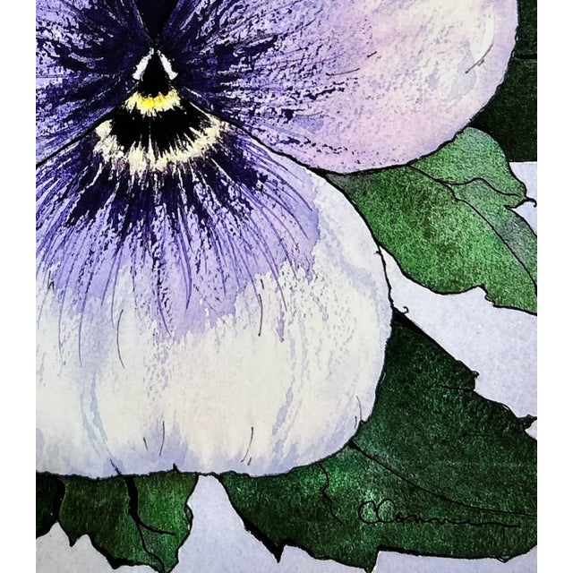 Shabby Chic Giclee Print Purple “Viola” Watercolor Painting For Sale - Image 3 of 5
