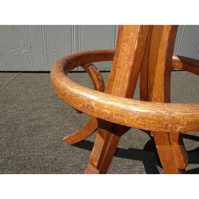 Antique Industrial Adjustable Swivel Oak Drafting Stool Barstool 1of3 ~ # 1 For Sale - Image 16 of 16