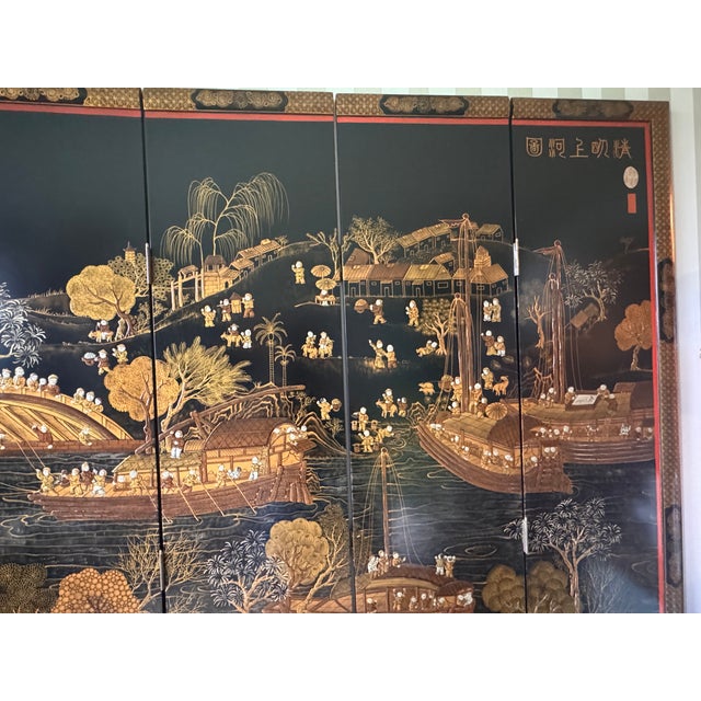 1960s 6 Panel Coromandel Lacquered Screen For Sale - Image 5 of 13