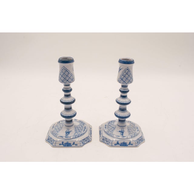2 Pairs of Royal Delft Blue & White Ceramic Candlesticks C-57 & C-38 For Sale In Philadelphia - Image 6 of 12