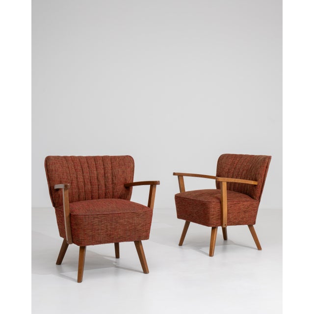 Mid 20th Century Pair of Mid-Century Modern Upholstered Armchairs Burnt Orange For Sale - Image 5 of 14