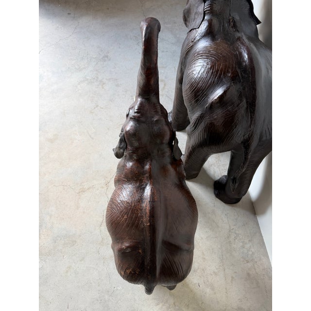 Vintage Safari Style Oversized Leather Elephant Sculptures With Raised Trunks – A Pair For Sale - Image 15 of 18
