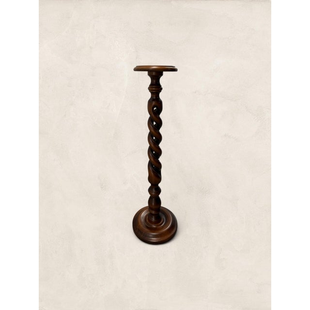 1970s Vintage English Oak Open Barley Twist Pedestal Plant Stand For Sale - Image 5 of 8