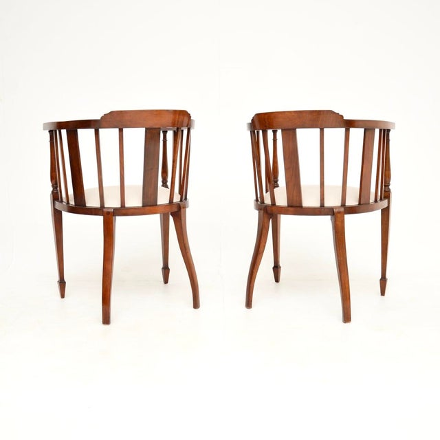 Antique Edwardian Inlaid Walnut Armchairs, 1900, Set of 2 For Sale - Image 4 of 11