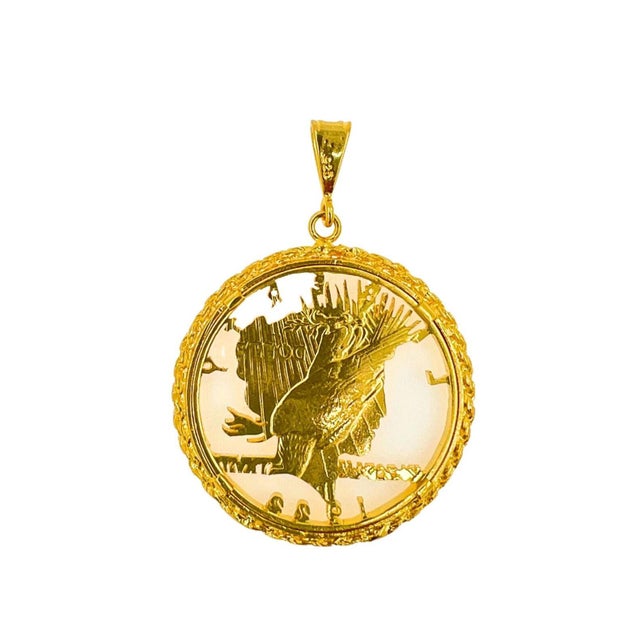 18K Yellow Gold Vermeil on 925 Solid Sterling Silver Pendant Only 45 mm in diameter Genuine Vintage Coin (Carved) Great Value