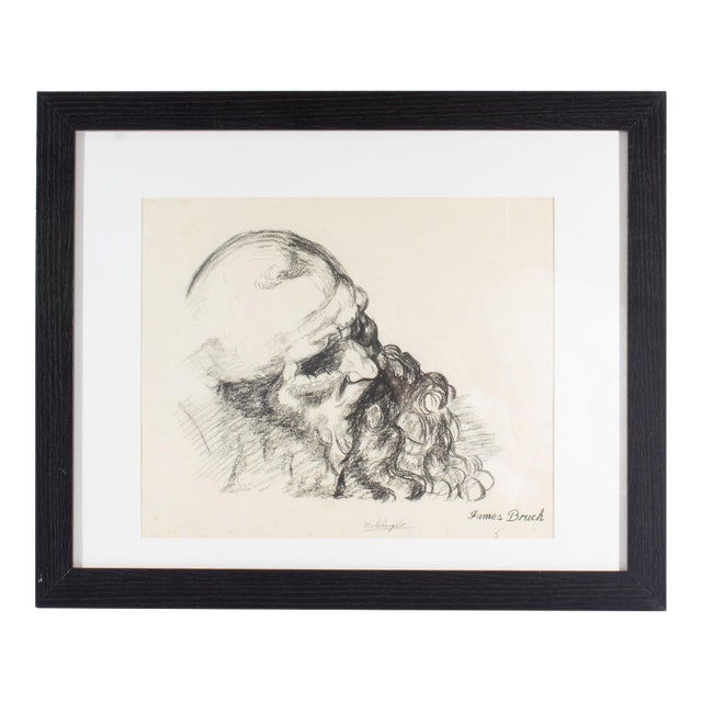 Signed “Michelangelo” Charcoal Portrait Drawing by James L. Bruch For Sale