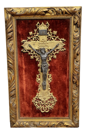 Antique Crucifix on a Purple Velvet Background, Mid-1800s