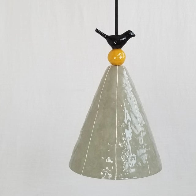2020s Gray Ceramic Pendant Light With Black Bird, Plug in Cord From kRI kRI Studio For Sale - Image 5 of 5
