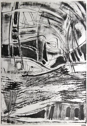Jerry Opper Bauhaus Monochromatic Abstract Lithograph on Paper, Mid-Century