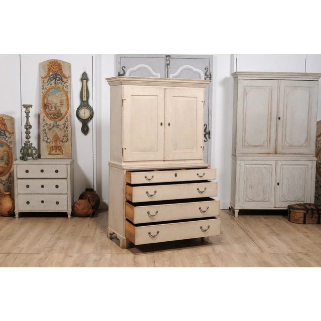 Wood 1834 Swedish Two-part Painted Cabinet with Doors and Graduated Drawers For Sale - Image 7 of 12