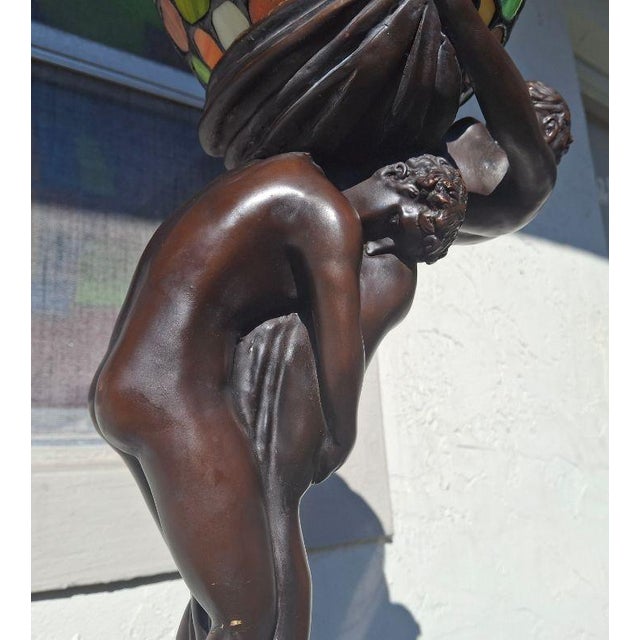 19thc Art Nouveau Large Gustave Gurshner Bronze Figural Floor/ Table Lamp Signed For Sale - Image 16 of 18