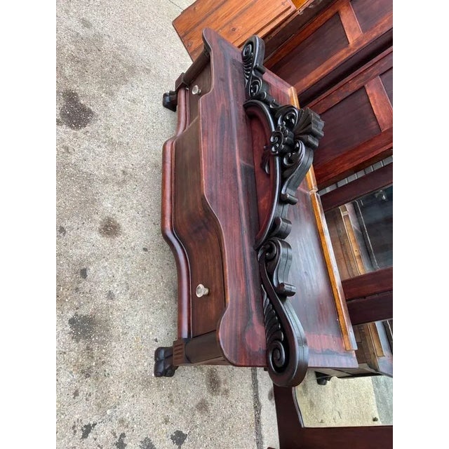 19th Century Rococo Style Solid Mahogany & Walnut Carved Two Door Armoire For Sale - Image 10 of 13