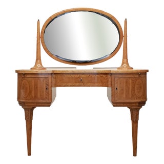 Vintage Swedish Neoclassic Style Dressing Table in Birch with Walnut Interior, 1960s For Sale