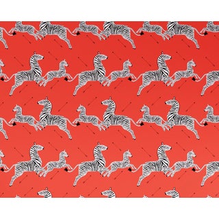 Scalamandre Designer Wallpaper Leaping Zebras in Red Self-Adhesive - 1 Roll For Sale