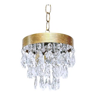 Vintage Mid-Century Brass Chandelier With Diamond Cut Crystals For Sale