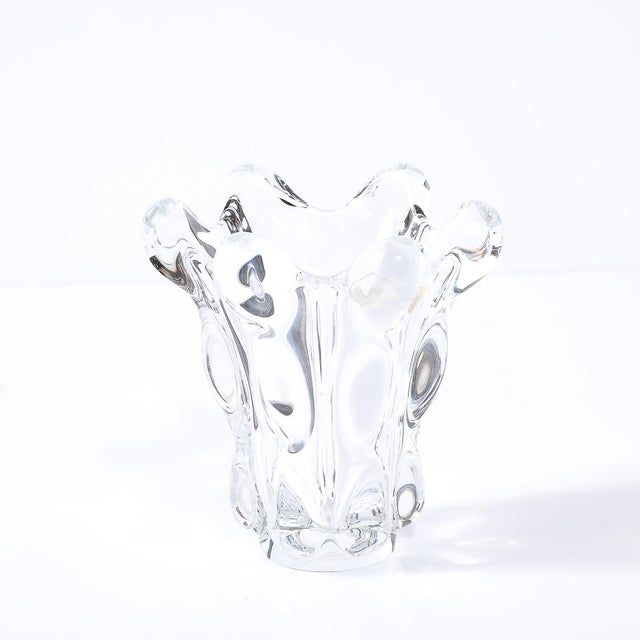 Transparent Mid-Century Modernist Splash Form Crystal Vase Signed Art Vannes For Sale - Image 8 of 18