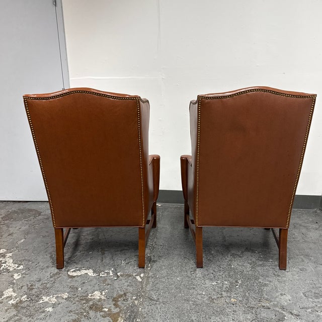 2010s Bespoke Leather Wingback Armchairs, Pair For Sale - Image 5 of 12