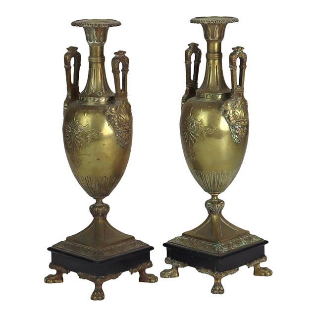 Pair of Antique Classical Bronze & Slate Garnitures Urns C1890 For Sale