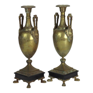 Pair of Antique Classical Bronze & Slate Garnitures Urns C1890
