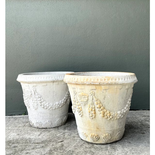 Late 20th Century Vintage Cement Swag Embellished Planters - Pair For Sale - Image 5 of 12