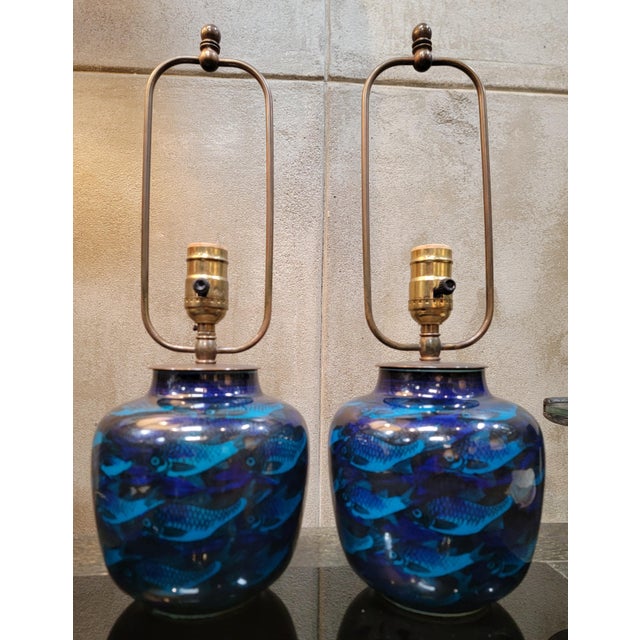 A pair of exceptional table lamps designed by Nils Thorssen for Royal Copenhagen, Made in Denmark, circa. 1960's. Vase...