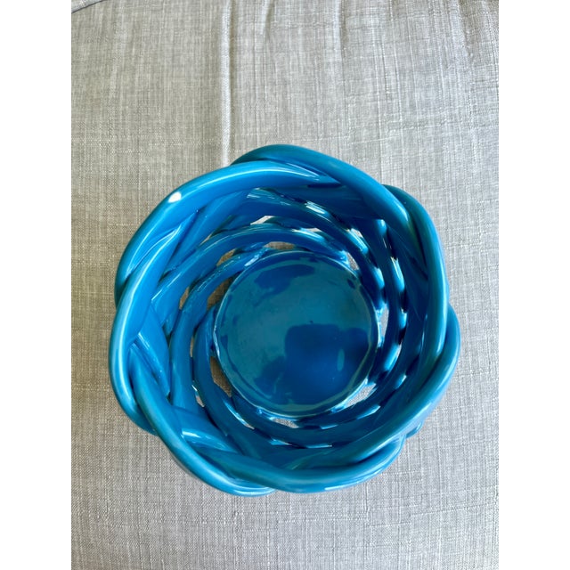 Vintage Blue Primo' Gi Cermaic Woven Basket For Sale - Image 4 of 6