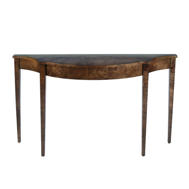 Coffee Chester 54 in. W Demilune Wood Traditional Console Table, Traditional Burl For Sale - Image 8 of 8