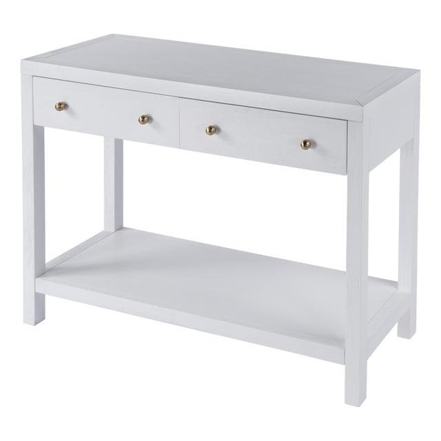 Nora 40 in. W Rectangular Wood 2 Drawer Console Table with Lower Open Shelf, White For Sale