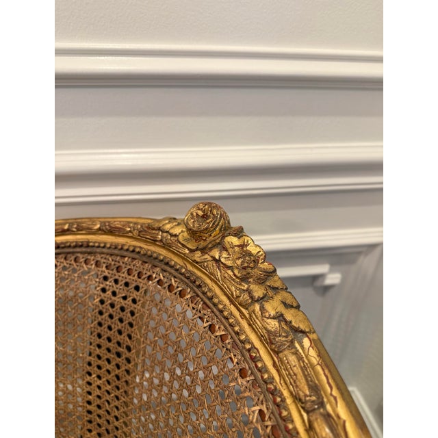 Antique French Late 19th Century Louis XVI-Style Giltwood Caned Settee For Sale - Image 4 of 12
