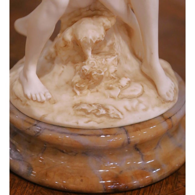 Alabaster Mid-Century Italian Neoclassical Alabaster Figural Sculpture on Marble Base For Sale - Image 8 of 10