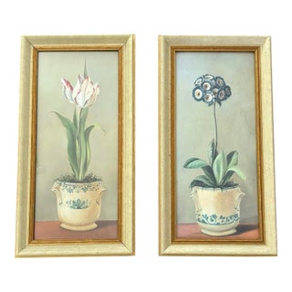 Vintage French Style Potted Floral Botanical Prints Framed - A Set For Sale