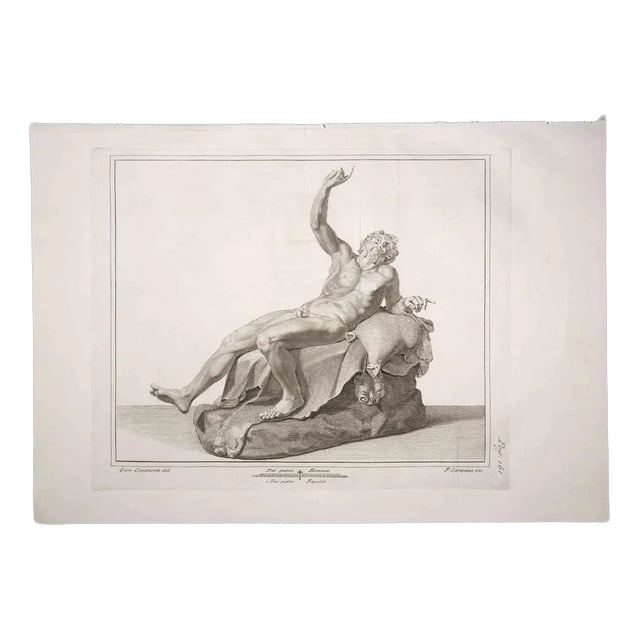 Pietro Campana, Dionysus, Ancient Roman Statue, Original Etching, 18th-Century For Sale