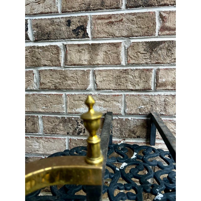 Metal Pair of Antique Brass Chippendale Andirons For Sale - Image 7 of 7