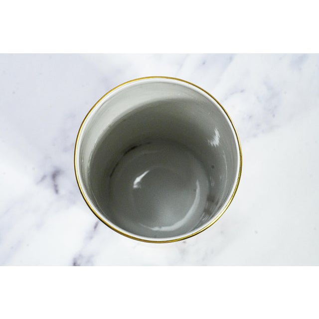 Nice Cylinder Antique Neoclassical Porcelain Gold White Vase Gerold Porzellan Bavaria West Germany For Sale - Image 11 of 13