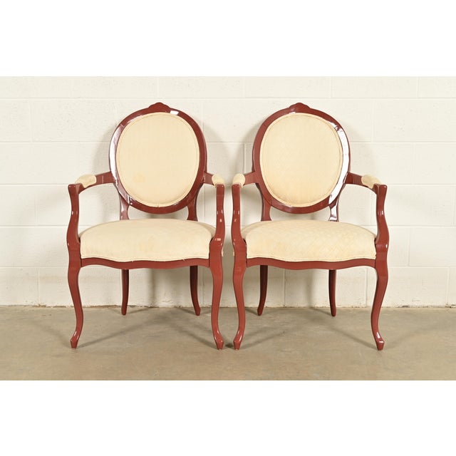 Karges Style French Provincial Louis XV Brown Lacquered Armchairs, Pair For Sale - Image 14 of 14
