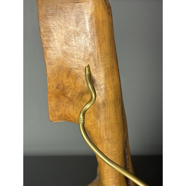 Tan Mid-Century Brutalist French Olive Wood Table Lamp, 1950s For Sale - Image 8 of 13