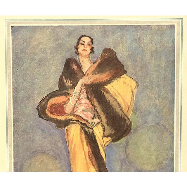This is an original matted Art Deco illustration print of an elegant women dressed for the evening. It is by the well-...