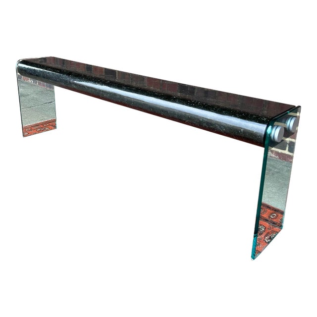 Post Modern Tessellated Marble Console Table With Glass Legs For Sale