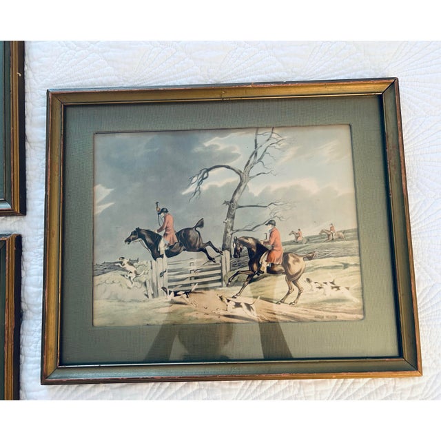 English Fox Hunting Scenes Set of three (3) x Watercolour prints on paper, framed each framed: 16" wide x 13" tall inches...