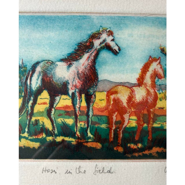 1980s 1980s Original Hand Colored Etching of Horses by Arlette Malivernier For Sale - Image 5 of 7