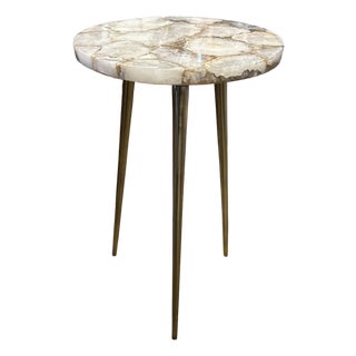 Brushed Brass and Agate Tapered Leg Side Table / Drinks Table For Sale