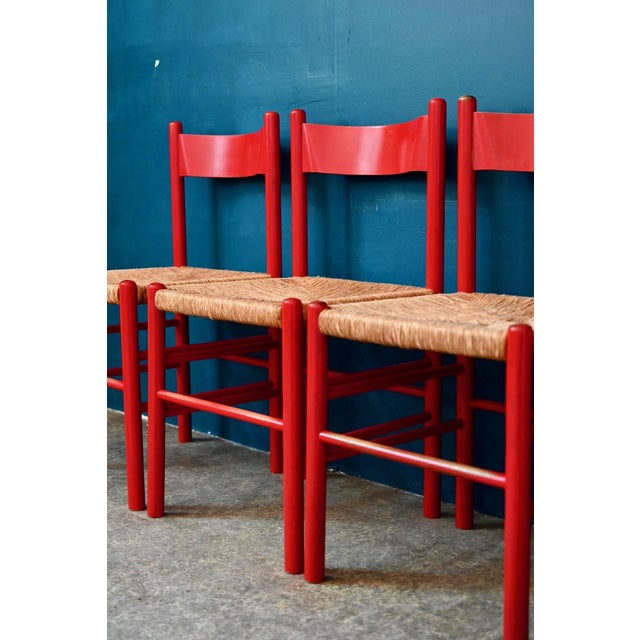 Wood Vintage Italian Chairs in Red Lacquered Wood and Woven Straw, 1960s, Set of 4 For Sale - Image 7 of 18