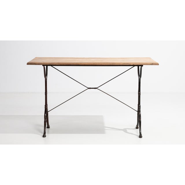 Cast Iron Bistro Table with Oak Top, Antique, France, 20th Century For Sale - Image 9 of 11