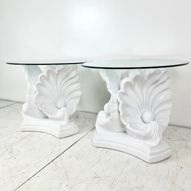 Hollywood Regency Vintage Plaster Shell Side Tables- A Pair For Sale - Image 3 of 12
