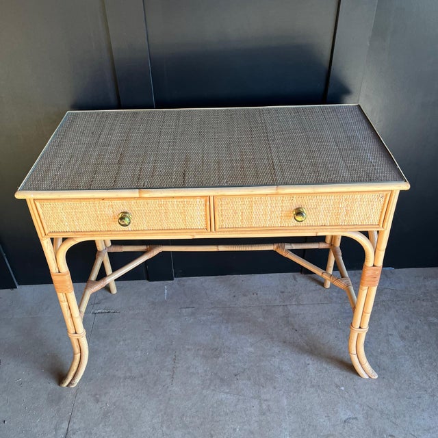 1970s Cane and Bamboo Dressing Table with 2 Drawers, 1970s For Sale - Image 5 of 10